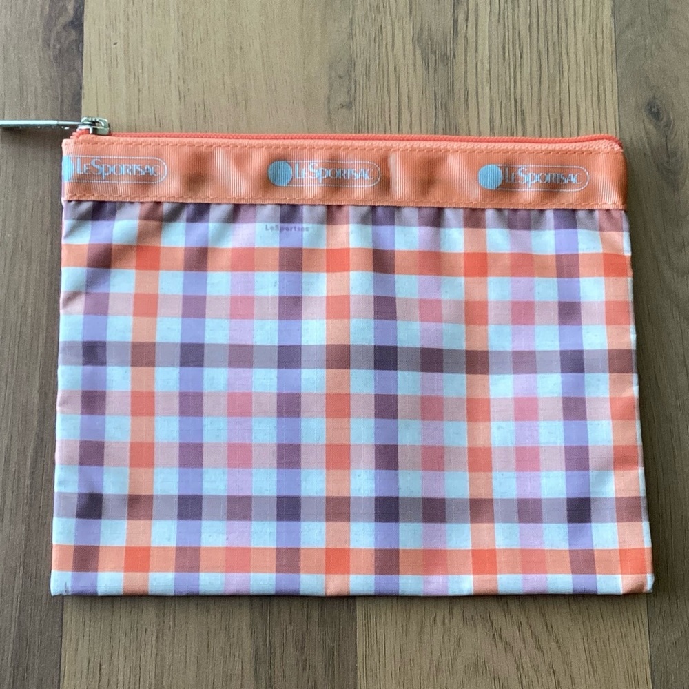 Lesportsac orange purple pink cream gingham zippered pouch